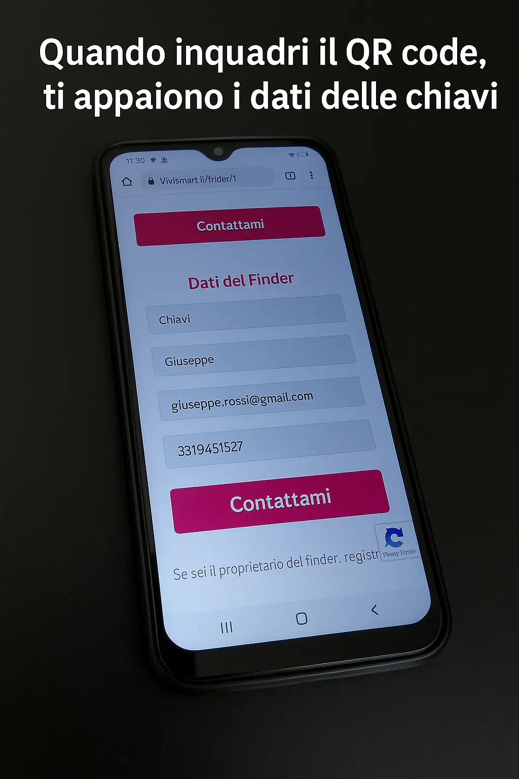 MiTrovi, retro con QR Code per chiavi e valigia